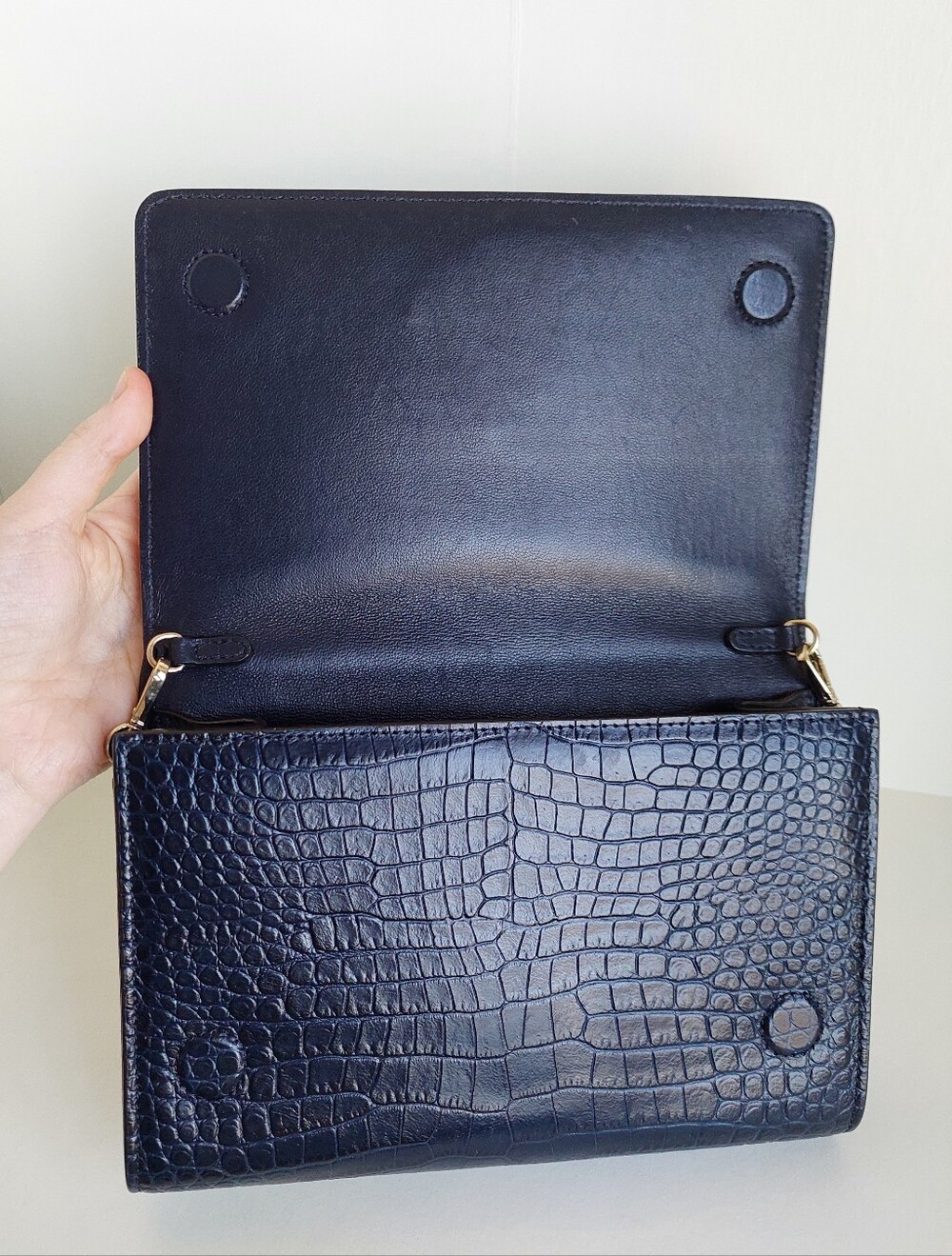 Jimmy Choo Varenne Navy Blue Croc Clutch Bag - Picture 15 of 17